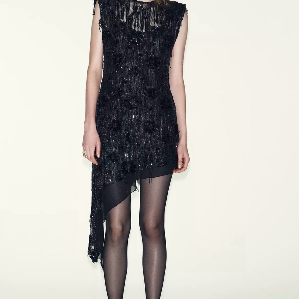 Zara ASYMMETRIC SEQUIN MINI DRESS